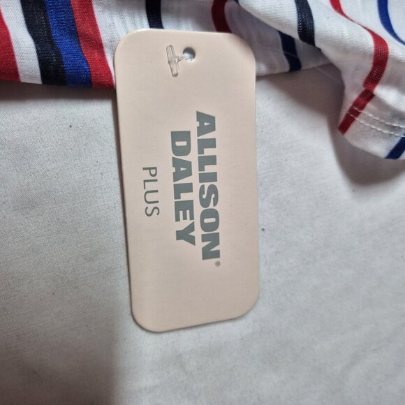 Allison Daley Women's Top Blouse Size 2X Stripe White Blue Red Short Sleeve (03) - Picture 8 of 10